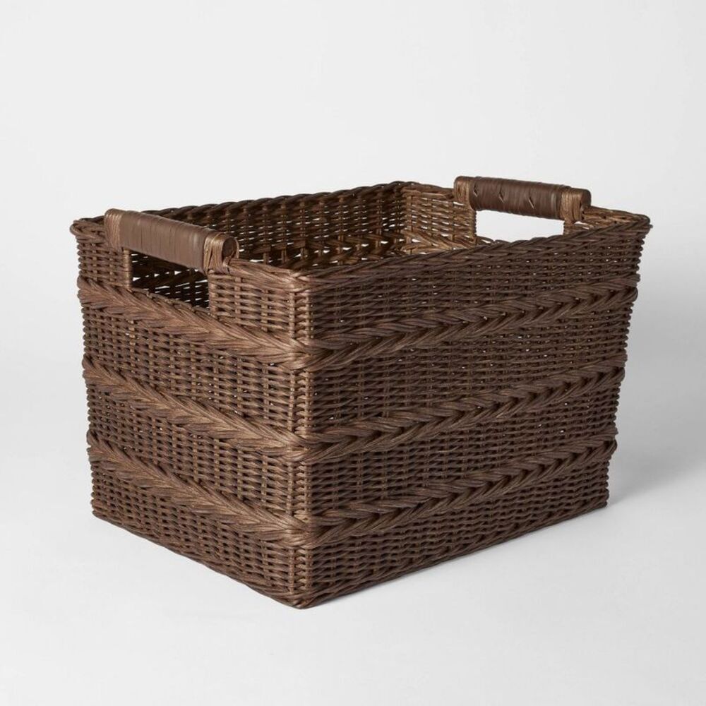 Rectangle Rattan Decorative Basket Dark Brown - Th Brown